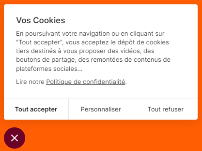Encart de paramétrage des cookies sur le site Mante Saroli